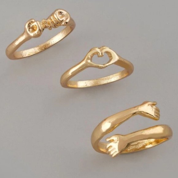 3pc Gold Couples Adjustable Promise Ring Set - Picture 6 of 6